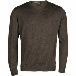 OLYMP V-Pullover modern fit 0150/10/28 Merinowolle, Braun meliert, Braun