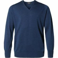 John Smedley V-Pullover Bobby indigo Easy Fit, Merino Extrafine, Indigo meliert