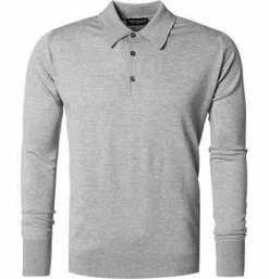 John Smedley Polo Pullover Finchley/silver Easy Fit, Sea Island Cotton, Hellgrau meliert