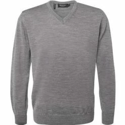 Maerz V-Pullover 490400/544 Merinowolle, Grau meliert, Mittelgrau