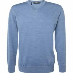 Maerz V-Pullover 490400/316 Merinowolle, Hellblau meliert, Kornblumenblau