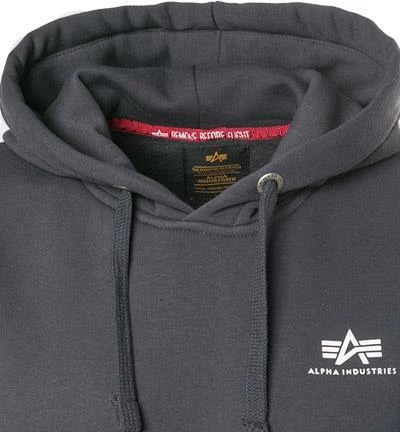 ALPHA INDUSTRIES Basic Hoody Small Logo 196318/136 Hoodie, Baumwolle, Grau, Dunkelgrau 4 ALPHA INDUSTRIES Basic Hoody Small Logo 196318/136 Hoodie, Baumwolle, Grau, Dunkelgrau – Bild 2