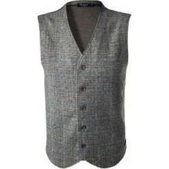 Maerz Weste 528701/155 Strickweste, Schurwolle, Hellgrau-hellbraun kariert, Grau