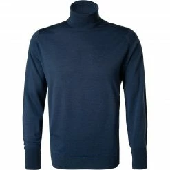 John Smedley Pullover Richards/indigo Rollkragenpullover, Merinowolle, Indigo meliert