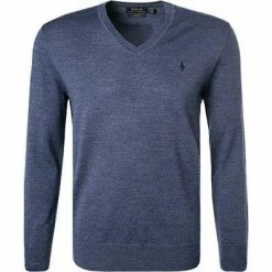 Polo Ralph Lauren Pullover 710714347/019 Slim Fit, Merinowolle waschbar, Blau meliert, Jeansblau