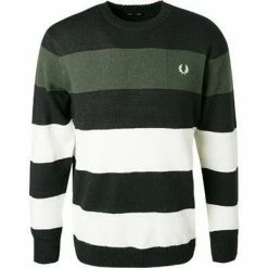 Fred Perry Pullover K9556/102 Wolle, Schwarz-grün gestreift, Schwarz-grün-creme