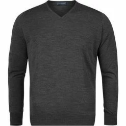 John Smedley V-Pullover Bobby charcoal Easy Fit, Merino Extrafine, Anthrazit meliert