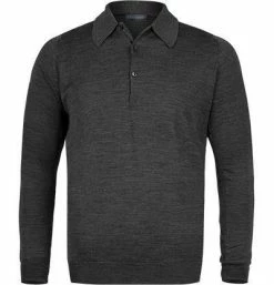 John Smedley Polo Pullover Dorset charcoal Easy Fit, Merino Extrafine, Anthrazit meliert