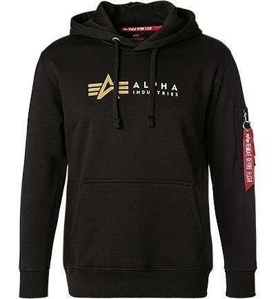 ALPHA INDUSTRIES Hoodie Alpha Label 118331/03 Baumwolle, Schwarz 4 ALPHA INDUSTRIES Hoodie Alpha Label 118331/03 Baumwolle, Schwarz – Bild 2