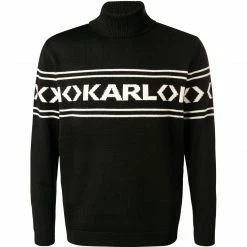 KARL LAGERFELD Pullover 655027/0/512399/990 Rollkragenpullover, Merinowolle, Schwarz-weiß, Schwarz