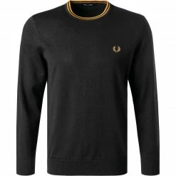 striangebote 21 Fred Perry Pullover K9601/P11 Wolle-Baumwolle, Schwarz, Schwarz-dunkelkaramell
