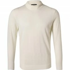 Strellson Pullover Marek 30027988/052 Stehkragenpullover, Merinowolle extrafein, Wollweiß