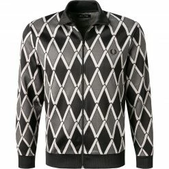 Fred Perry Sweatjacke J2538/102 Baumwolle, Schwarz-grau gemustert, Schwarz