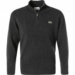 LACOSTE Pullover AH1953/EL6 Troyer, Classic Fit, Wolle, Anthrazit meliert, Anthrazit