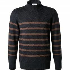 Ben Sherman Pullover 0065560/025 Rollkragenpullover, Regular Fit, Wolle, Nachtblau gestreift, Nachtblau