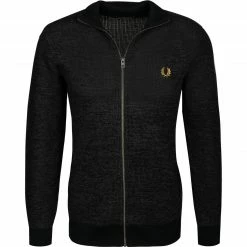 Fred Perry Cardigan K2551/102 Baumwolle, Anthrazit-schwarz meliert, Schwarz