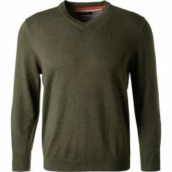 Daniel Hechter V-Pullover 65020/112805/560 Regular Fit, Baumwolle, Dunkelolivgrün meliert, Dunkeloliv