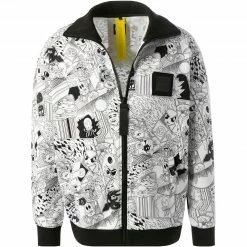 BOSS Sweatjacke Skarley Lotus 50462465/100 Baumwolle, Weiß-schwarz gemustert, Weiß