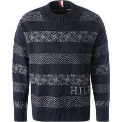 Tommy Hilfiger Pullover MW0MW21309/0GY Wolle-Baumwolle, Dunkelblau gestreift, Nachtblau